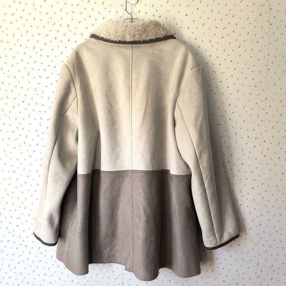 Coldwater Creek Faux Suede Fleece Lined Coat Pockets Size 3X/24 Ivory/Brown - Picture 3 of 16